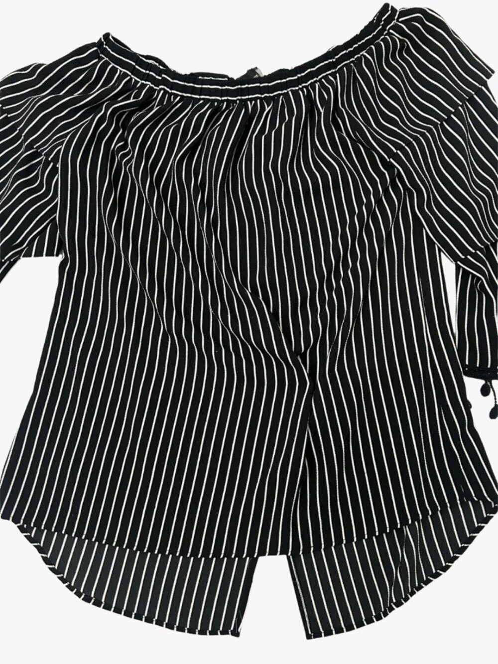 Misha Black & White Vertical Stripe Off-the-Shoulder Blouse